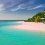 Tropical beach with white sand and turquoise blue water
