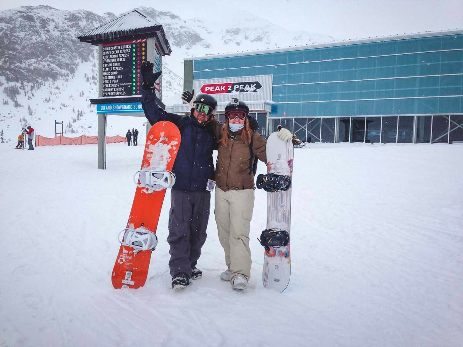 Snowboarding at Whistler Mountain in BC