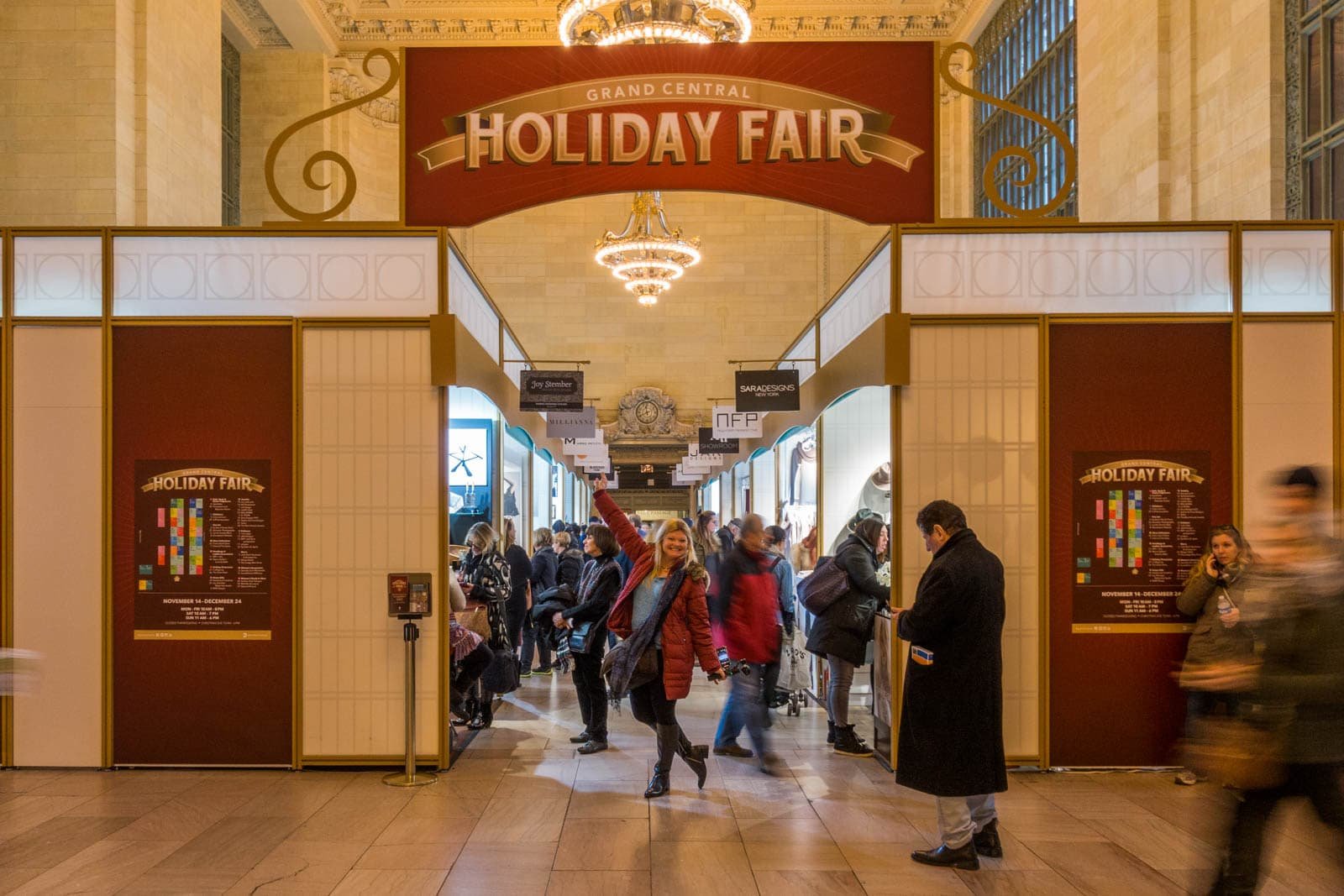 Deb from The Planet D outside the entrance to the Grand Central Holiday Fair