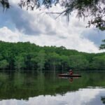 Person kayaking on a lake in Texas
