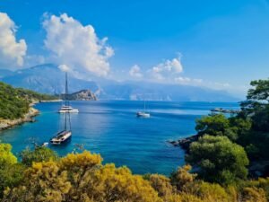 Sailboats on the water in Fethiye, Turkey